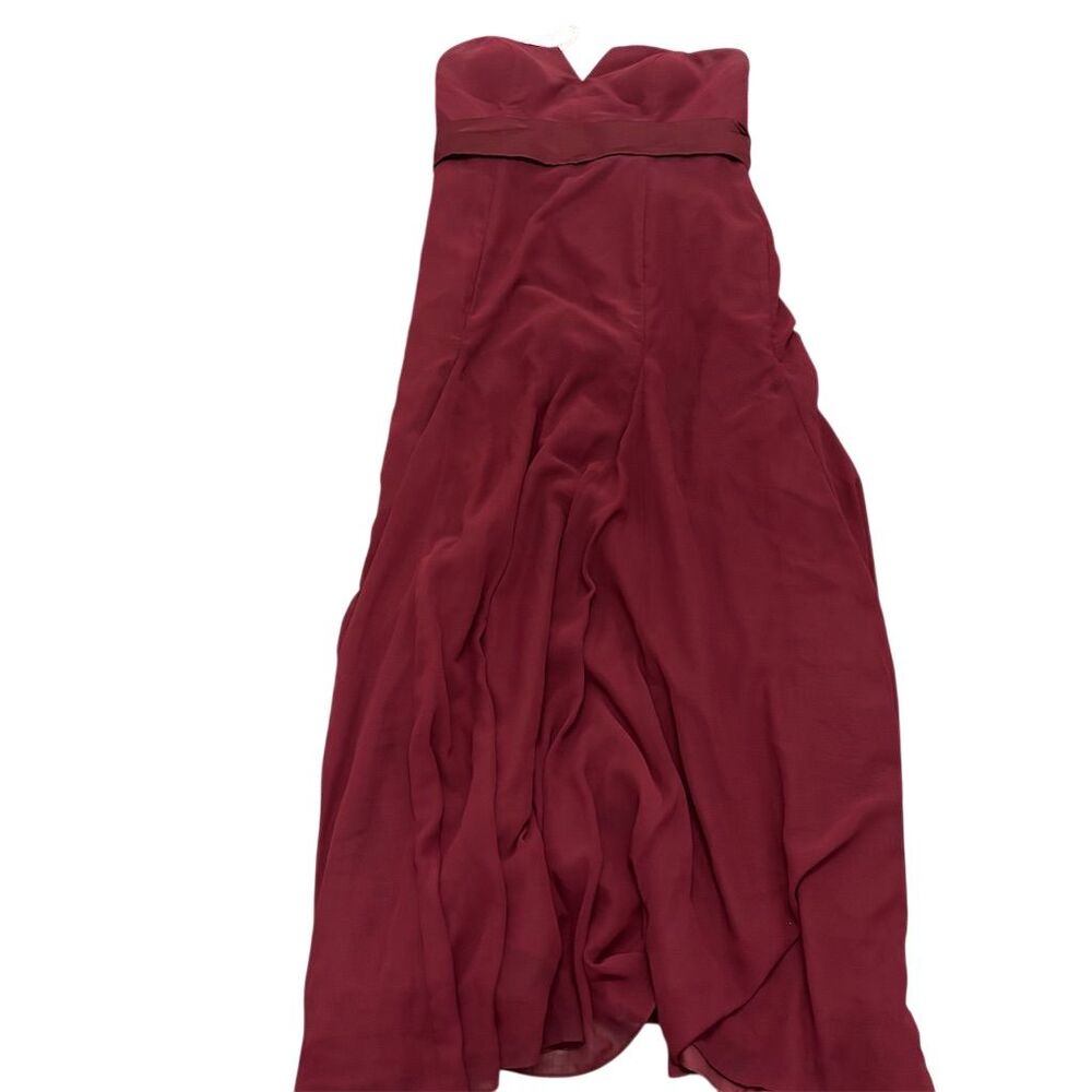 Azazie Burgundy Strapless Sweetheart Maxi Gown with Back Bow Size A14 Burgundy